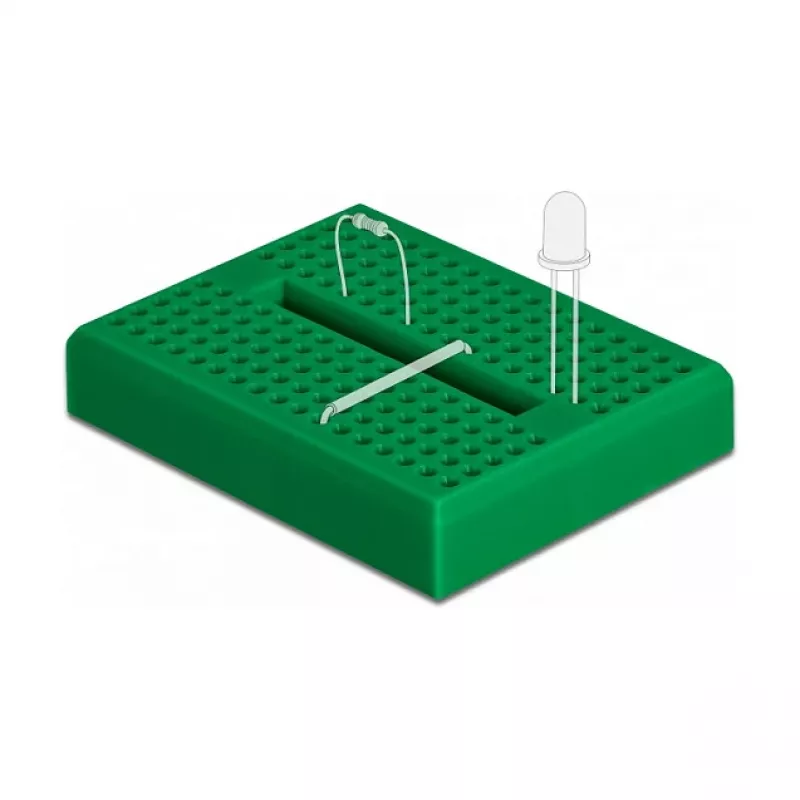 Breadboard DELOCK 18321 — lötfreies Steckbrett, Kunststoff, 36×46×10 mm, grün