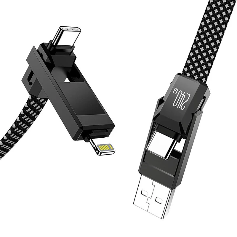 4-in-1-Kabel BlitzWolf BW-HDC7 — USB-C, Lightning, USB-A, Micro-USB 1,2 m 240 W schwarz