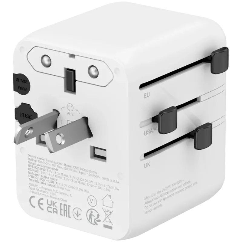 CANYON Reiseadapter OnTour 20 EU/UK/US/AUS 20W Weiß
