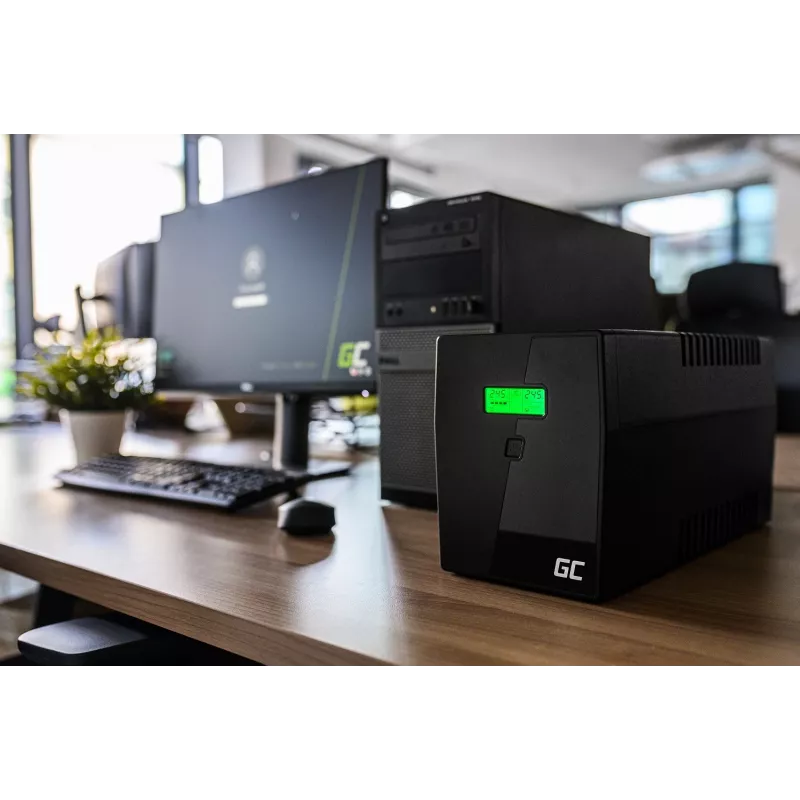 Unterbrechungsfreie Stromversorgung Grün Cell UPS09 — Line-Interactive 3 kVA / 1400 W, 230 V, LCD, Tower, 5x Typ-F-Steckdosen