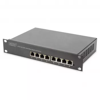 DIGITUS Gigabit Ethernet PoE Switch 8‑Port PoE+ 10 Zoll Rack, bis zu 80 W PoE-Budget