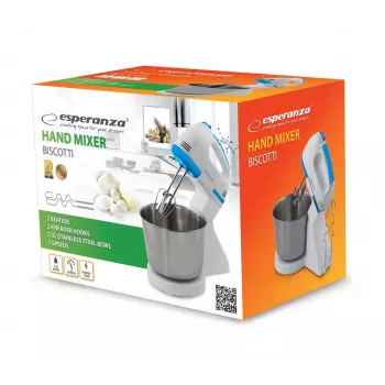 Standmixer ESPERANZA EKM019WB — 150 W, 2,5-L-Schüssel, 7 Geschwindigkeiten, Knethaken, Doppelschneebesen, Weiß