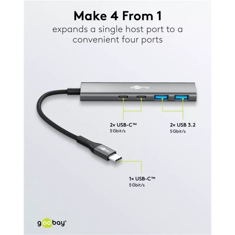 Goobay Slim 4-Port USB-Hub USB-C auf/USB-A 5 Gbit/s - Plug USB 3.2 (76563)