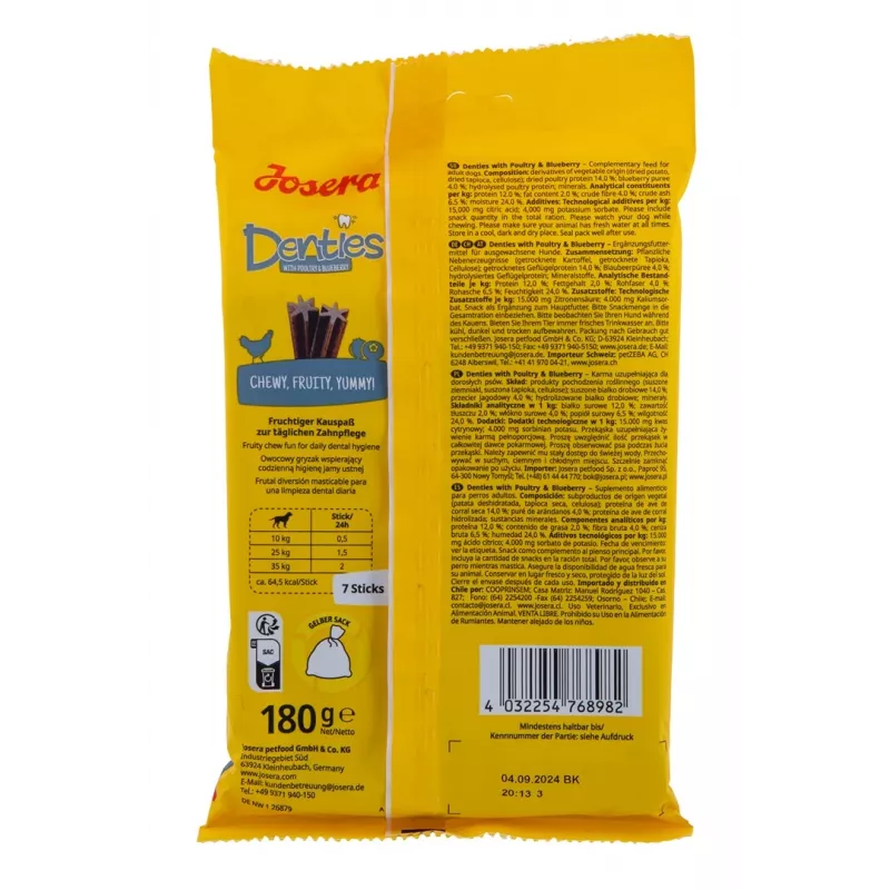 JOSERA Denties Geflügel mit Blaubeeren - Hundesnack - 180g