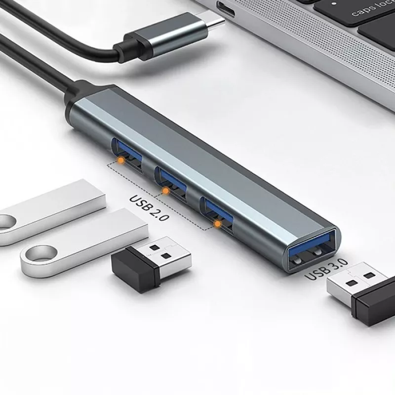USB-Hub QOLTEC 53792, USB-C 3.1 auf 4 Ports (USB 3.0 x1, USB 2.0 x3)