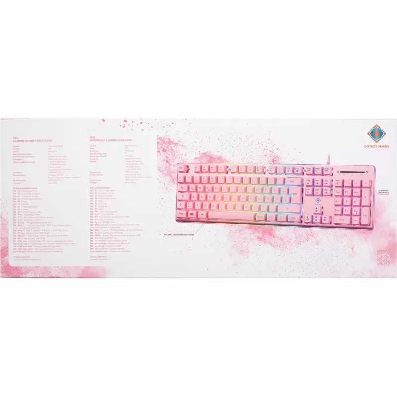 Deltaco GAM-021-RGB-P-DE - Vollgröße (100%) - USB - Membran-Tastenschalter - QWERTZ - Pink