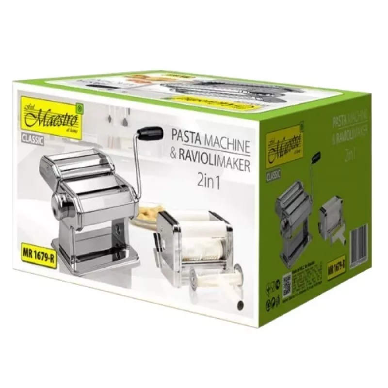 Manuelle Pastamaschine Maestro MR1679R — Edelstahl, Ravioli-Aufsatz, 6 mm Schneidwerk