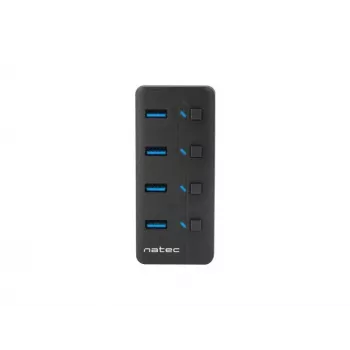 USB-Hub NATEC MANTIS USB 2.0 Type-B — 4x USB 3.2 Gen 1 Type-A Anschlüsse, schwarz, 0,8 m Kabel, Netzteil, Netzschalter