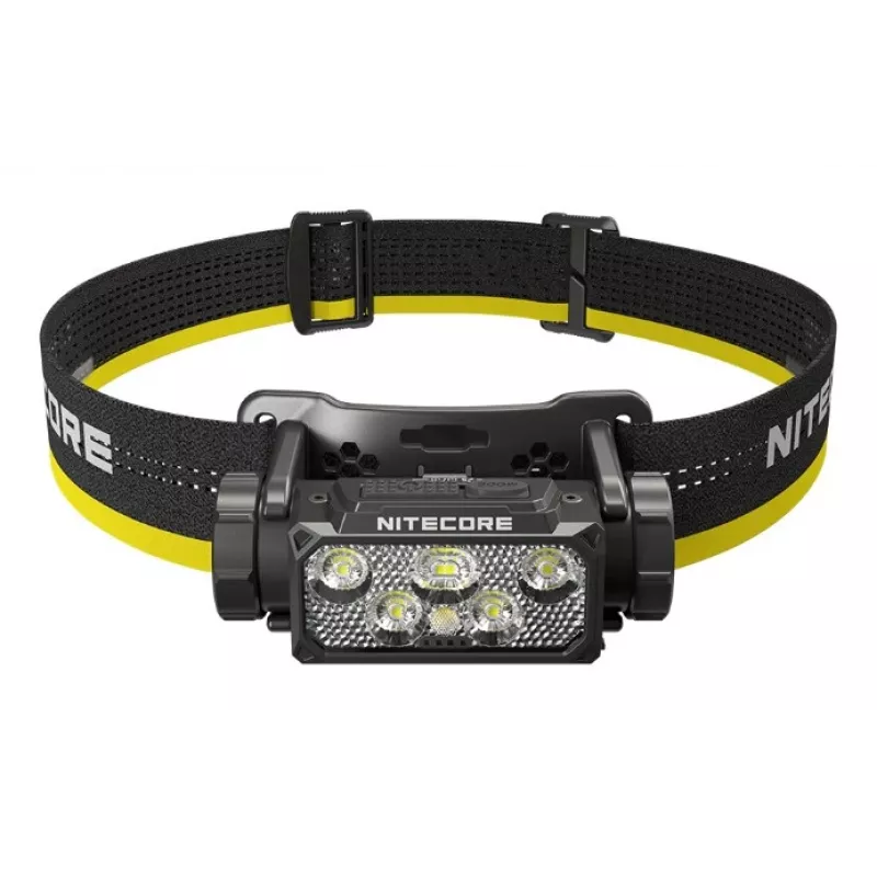 Stirnlampen-Taschenlampe Nitecore HC60 UHE mit 4000 mAh Akku, 6-LED, wasserdicht, stoßfest, schwarz/gelb