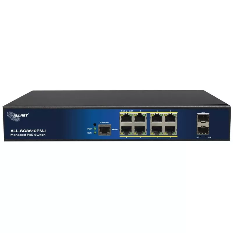 Managed 10-Port PoE Switch ALLNET ALL-SG8610PMJ mit 8 PoE+ Ports und 2 Uplink-Ports
