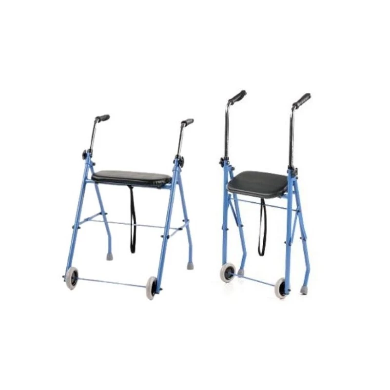 Zweirädrige Rehabilitationsstütze ARmedical PPC005 – blau/schwarz, Stahlrahmen, verstellbare Höhe, Sitz inklusive