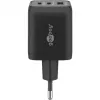 USB-C Fast Charger Nano, PD, GaN, 65 Watt, USB-C Braided Kabel (schwarz, 1x USB-A, 2x USB-C PD, Quick Charge 3.0, 1 Meter Kabel)