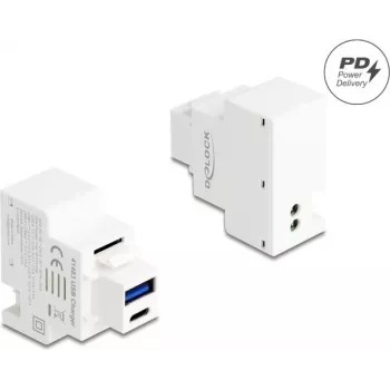 DELOCK Keystone-Modul mit USB Typ-A und USB Typ-C Ladebuchse PD 20W weiß
