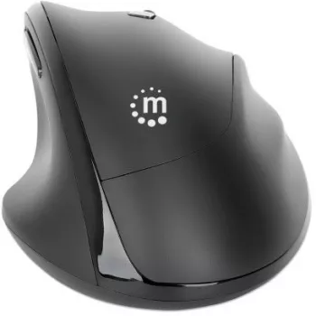 Manhattan Ergonomische kabellose Maus, rechtshändig, einstellbare 800/1200/1600 dpi, 2,4 GHz (bis zu 10 m), sechs Tasten mit Scrollrad, Combo-USB-A- und USB-C-Empfänger, Schwarz, AA-Batterie (enthalten), drei Jahre Garantie
