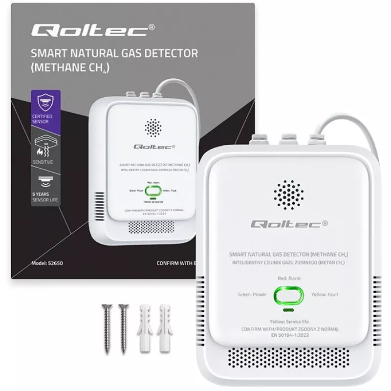 Gaslecksensor QOLTEC NG 85dB LE – Erdgas (CH4)-Detektor, akustischer Alarm 85 dB