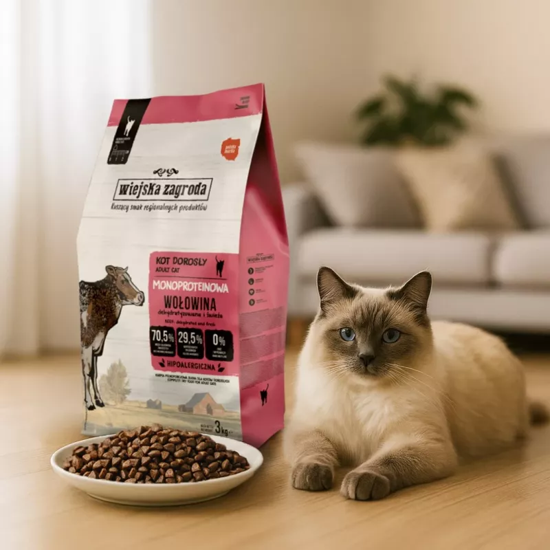 WIEJSKA ZAGRODA Monoprotein Rind – Trockenfutter für Katzen – 3 kg