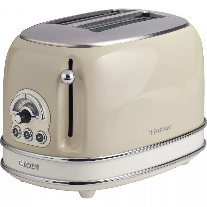 Ariete 155 Design 2-Scheiben-Toaster mit Sandwich-Körben, 6 Bräunungsstufen, 810 W, Edelstahlgehäuse, herausnehmbare Krümelschublade, Pastellbeige