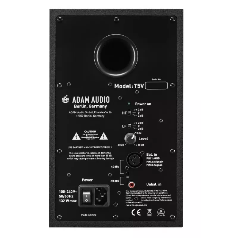 Studiomonitor-Lautsprecher ADAM AUDIO T5V, 5 Zoll Tieftöner, 1,9 Zoll Hochtöner, 45–25.000 Hz, 106 dB, schwarz