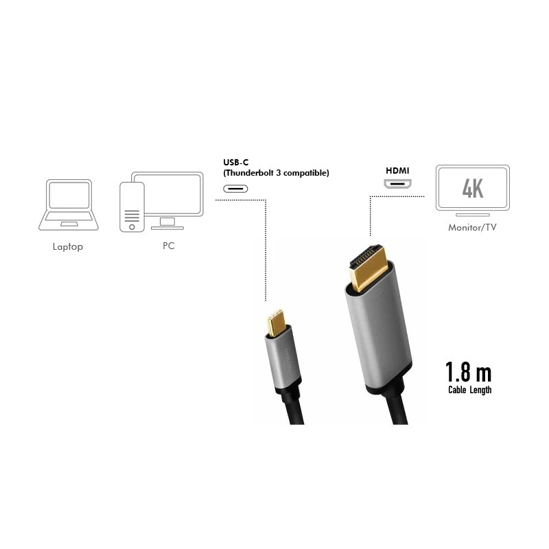 LogiLink CUA0101 USB 3.2 Gen1 Typ-C auf HDMI-A Kabel 1,8 m Schwarz Grau