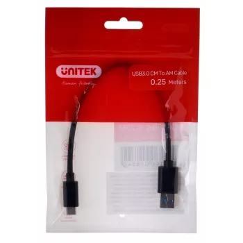USB-C-auf-USB-A-Kabel Unitek Y-C490BK 3.1 Gen1 (USB 3.0), 0,25 m, schwarz, Stecker-auf-Stecker