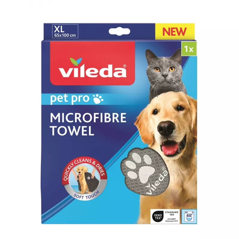 Mikrofaserhandtuch VILEDA 172651 für Katzen und Hunde, Grau, 650×1000 mm, Polyamid