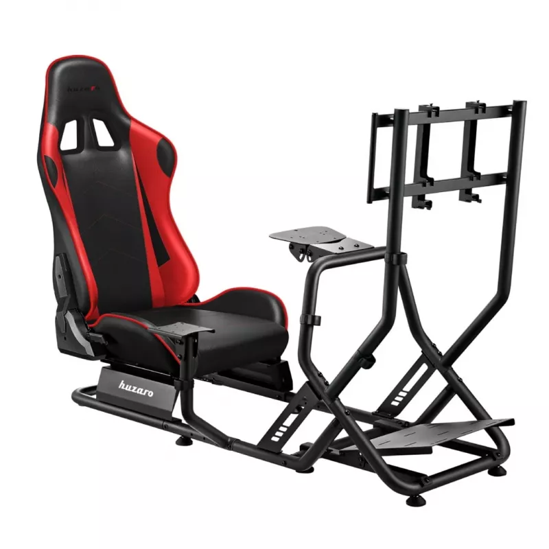 Racing-Cockpit huzaro Speed 6.0 mit verstellbarem Sitz, Stahlrahmen, 30°–90° Winkel, unterstützt bis zu 120 kg, rot, 1080×1360×560 mm