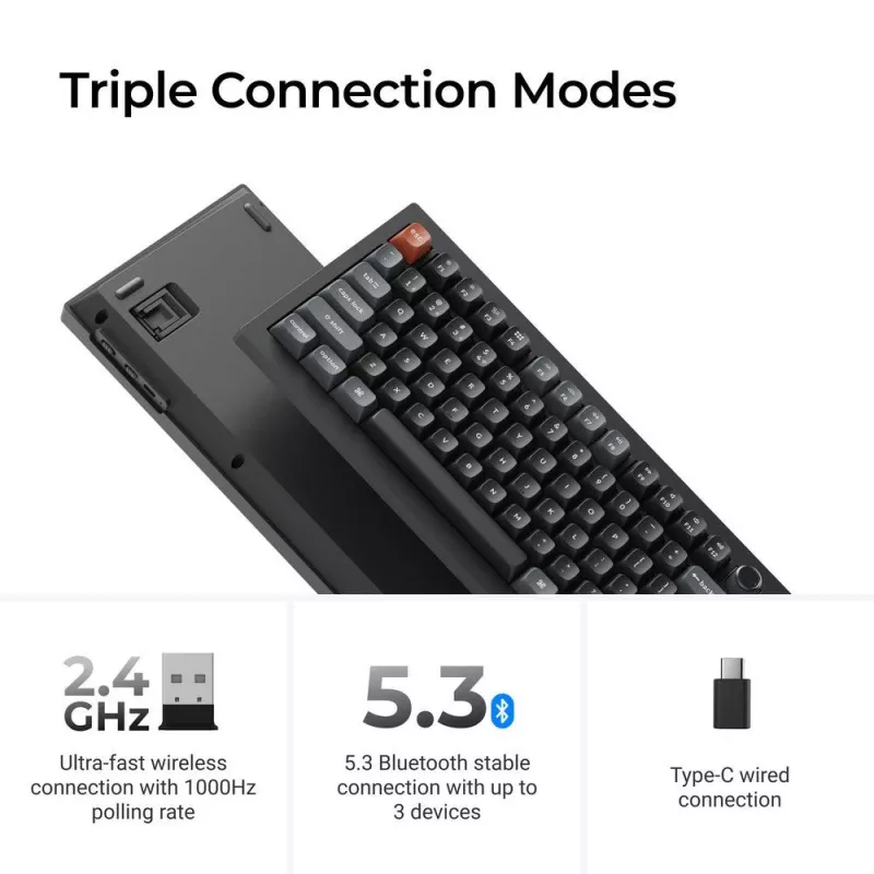 Mechanische Tastatur Keychron V3 Ultra 8K – QWERTY, Bluetooth & Kabel, RGB, Schwarz
