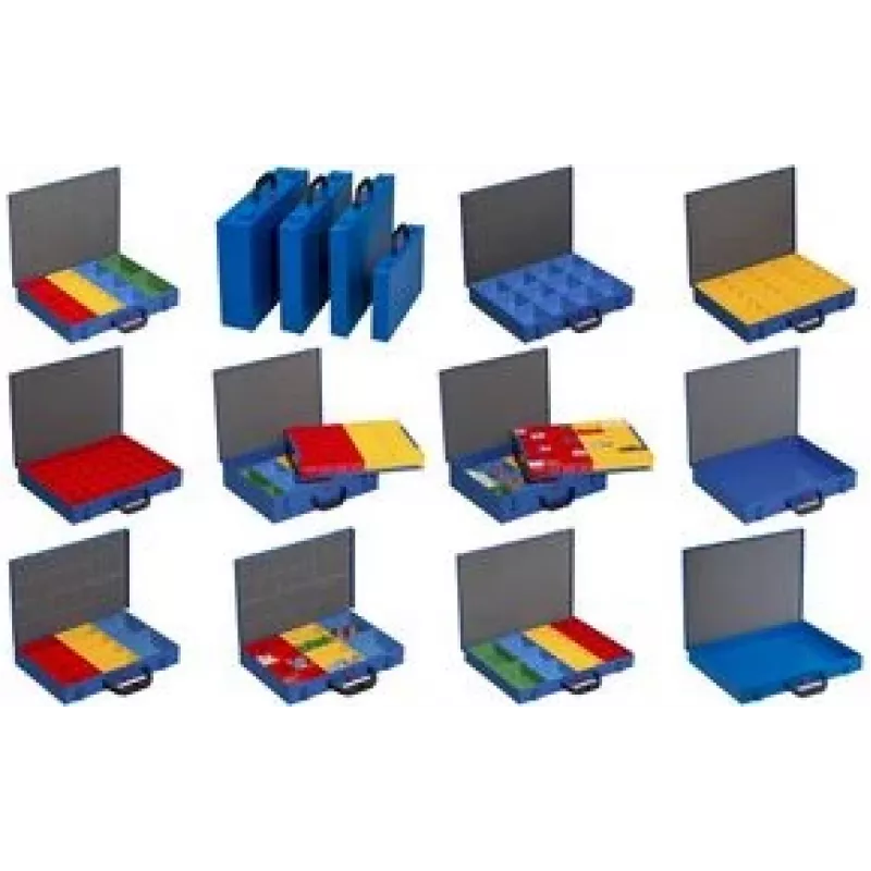 Kleinteilekoffer allit EuroPlus Pro M 44H-48 blau – Metall-Organizerbox, tragbarer Aufbewahrungskoffer für Kleinteile
