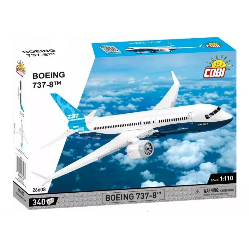 Bauset Cobi Boeing 737-8 — 340 Teile, empfohlenes Alter 7+, blau und weiß