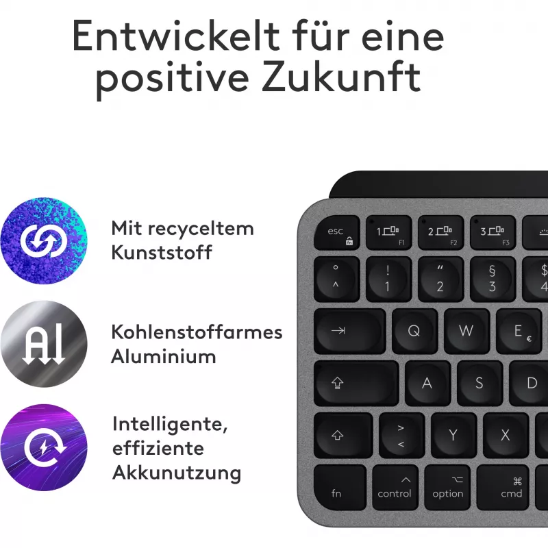 Tastatur Logitech MX Keys Mini für Mac QWERTZ Deutsch Schwarz Grau