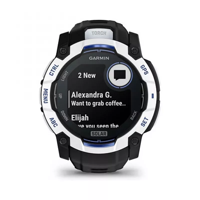Smartwatch GARMIN Instinct 3.05 cm (1.2 Zoll) AMOLED 45 mm 390x390 px Touchscreen Schwarz Weiß GPS 4 GB 53 g Silikonarmband