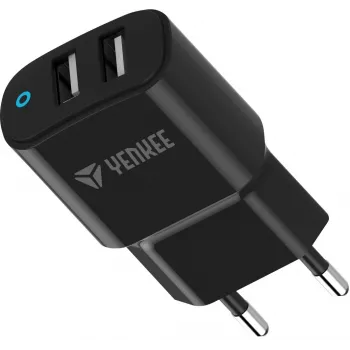 Ladegerät YENKEE YAC 2024BK – Wandladegerät, 2× USB-A-Anschlüsse, insgesamt 12W (2,4A pro Anschluss)