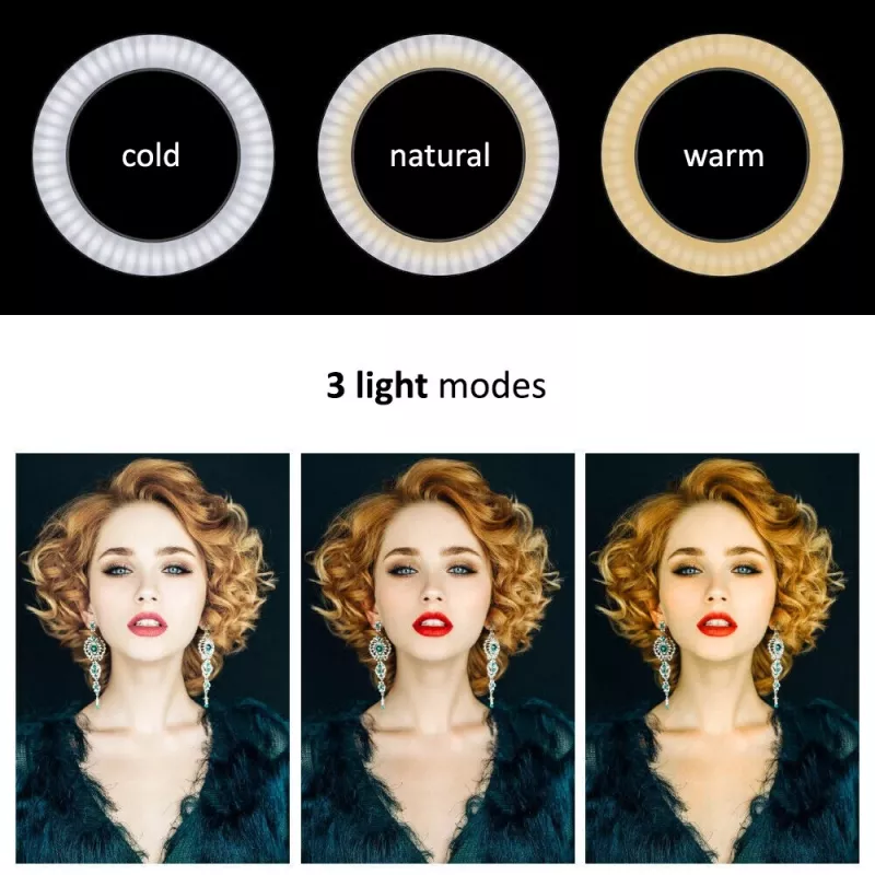 Maclean MCE610 10 12W LED Ring Light mit Stativ und Bluetooth-Auslöser, 3 Farben, 10 Helligkeitsstufen, 10% -100% einstellbare Helligkeit, 160 LED, Smartphone-Halter, Beleuchtungslicht