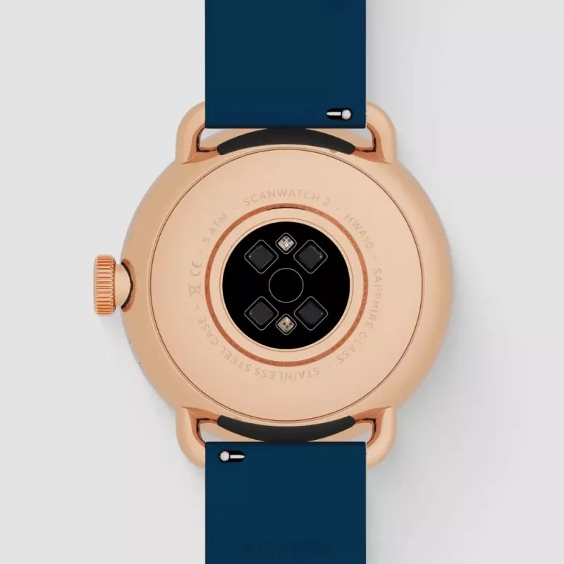 Withings ScanWatch 2 - Uhr mit EKG, Herzfrequenz, SpO2, Aktivitäts- und Schlaftracking (38 mm, Blau Roségold)
