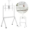 Boden-TV-Ständer MACLEAN MC-114 W für Displays 55 Zoll–100 Zoll, weiß, VESA bis zu 900x600, maximale Belastung 120 kg, Höhe 115–152 cm, Ablage