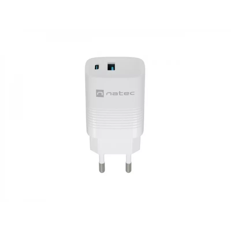 Kabelgebundenes Ladegerät für Mobilgeräte NATEC NUC-2140, 30W, USB-C PD 3.0 + USB-A, Samsung AFC, Weiß