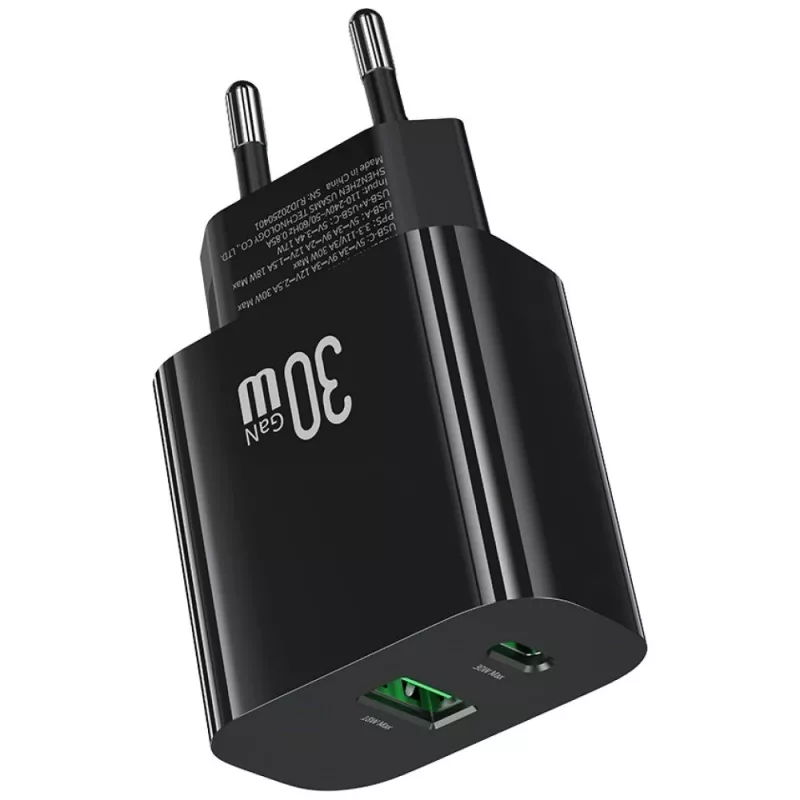 USAMS Ladegerät USA001631 30W mit 1x USB-C und 1x USB-A Schnellladung