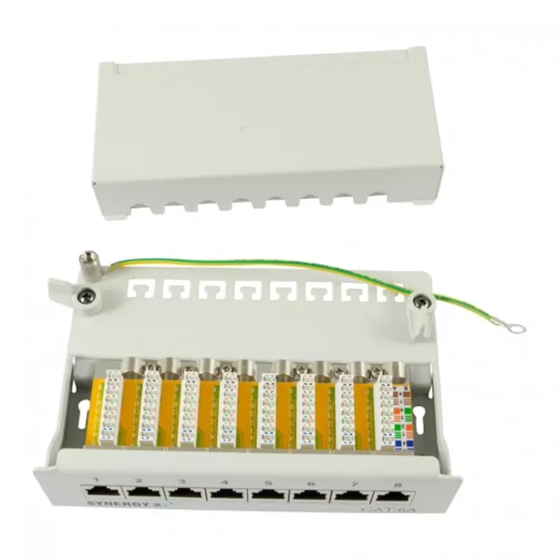 Patchpanel 8xTP, CAT6A, 500 Mhz, Aufputzmontage, hellgrau, Syner (S216314)