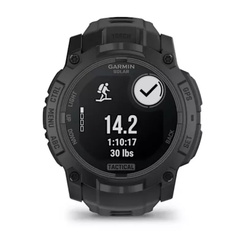 Smartwatch GARMIN Instinct — 45 mm, 3.05 cm (1.2 Zoll) AMOLED 390×390 Touchscreen, 4 GB, GPS, Silikonarmband Schwarz, 53 g