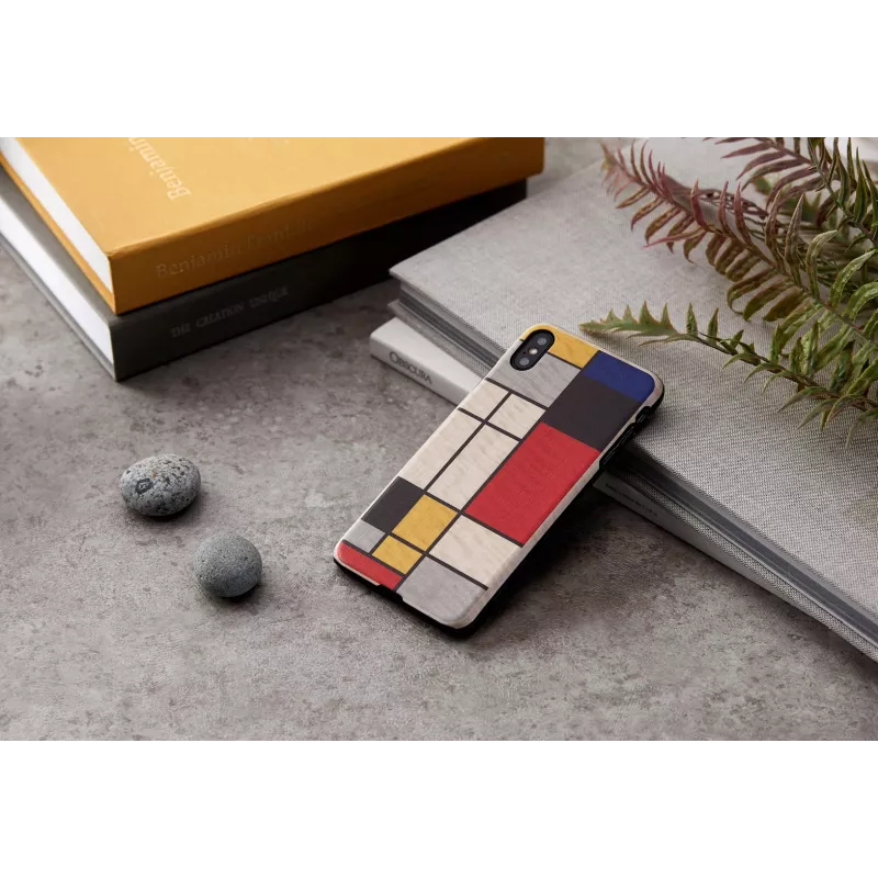 Smartphone-Hülle man and wood für iPhone X/XS, Holzrückseite, weißer Rahmen