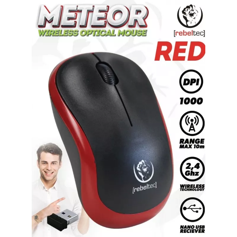 Kabellose optische Maus Rebeltec METEOR rot RBLMYS00049 USB