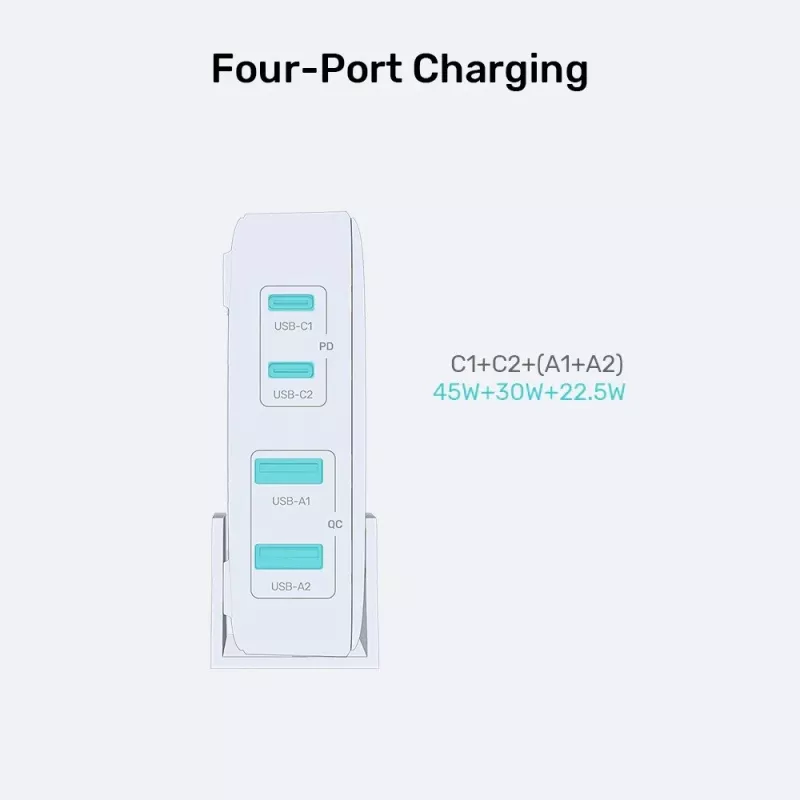 Unitek Schreibtischladegerät P1229ABK01-EU 100 W mit 2× USB-A und 2× USB-C