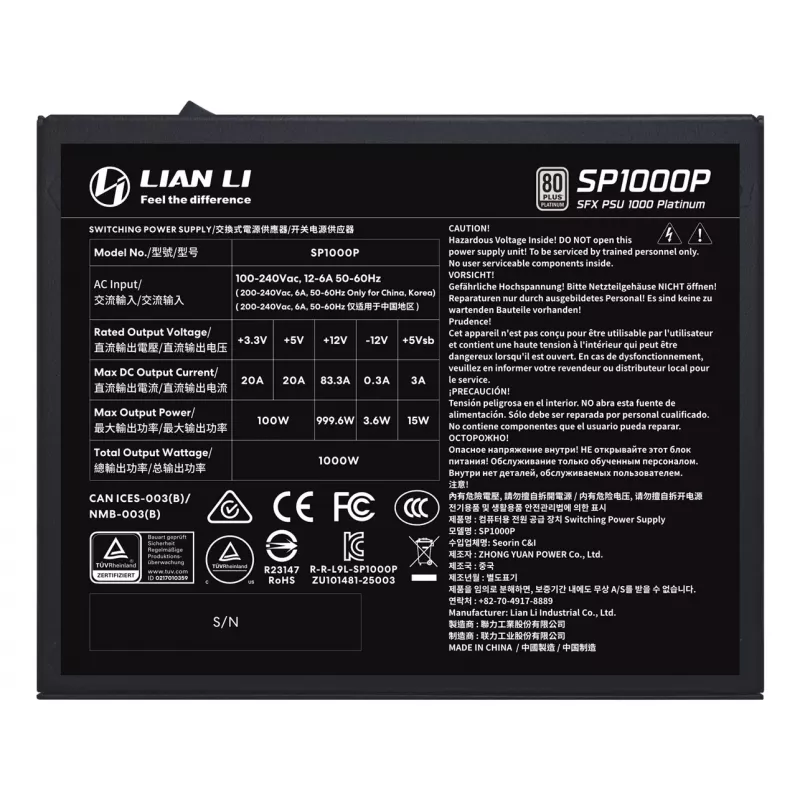 Netzteil Lian Li SP Series Platinum SFX vollmodular PCIe 5.1 ATX 3.1 1000W