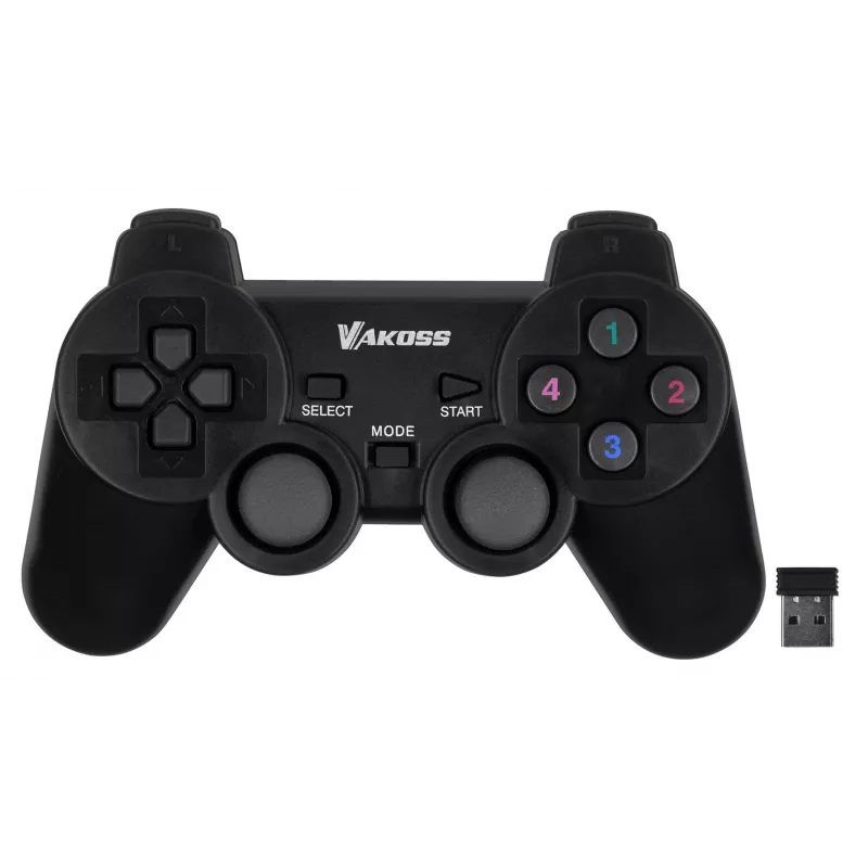 Gamepad VAKOSS GP-3925BK Schwarz kabellos RF analog/digital für PC und PlayStation 3, 12 Tasten, 2,4 GHz, Nano-Empfänger