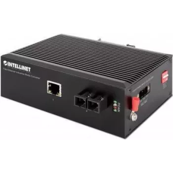 Intellinet Industrieller Fast Ethernet Medienkonverter, 100Base-TX auf 100Base-FX (SC) Single-Mode, 20 km, IP40-Metallgehäuse, DIN-Schienenmontage