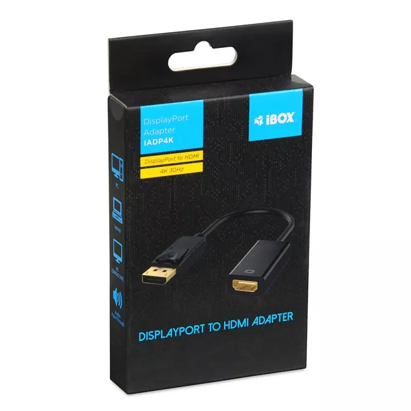 DisplayPort-auf-HDMI-Kabeladapter IBOX iadp4k — DisplayPort (Stecker) auf HDMI (Buchse), gerade Stecker, 4K-Unterstützung, Silber