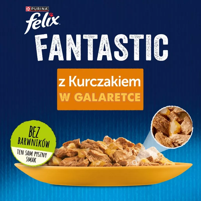 Nassfutter für Katzen Felix PURINA Beutel 85 g — Huhngeschmack, ausgewachsene Katzen, 82 % Feuchtigkeit, 11,5 % Protein