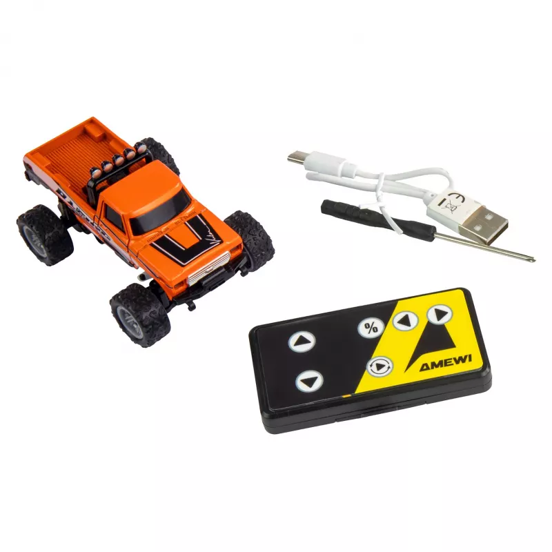Ferngesteuerter Monstertruck Amewi DieCast 1:64 RTR Orange, Metallgehäuse, Ready-to-Run