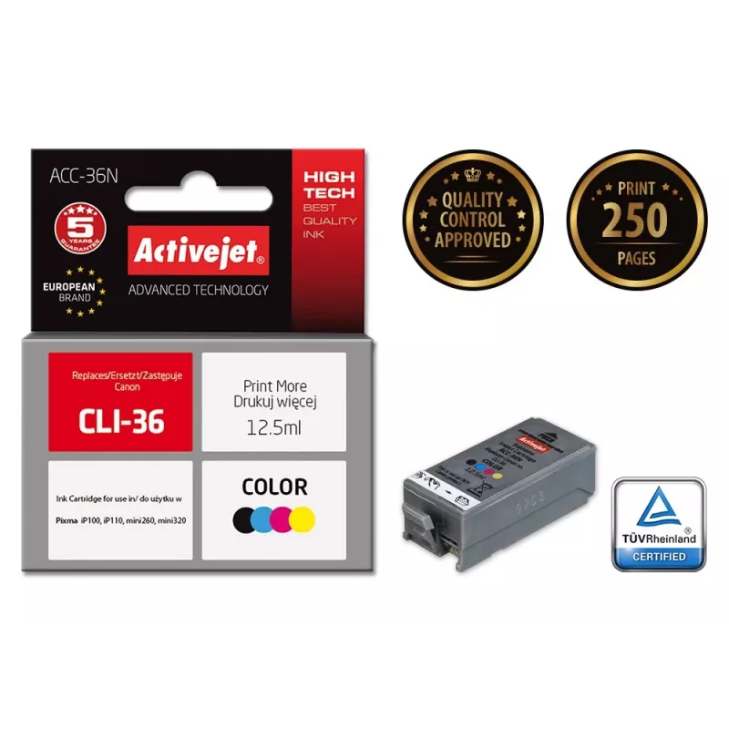 Activejet ACC-36N Tintenpatrone (Ersatz für Canon CLI-36; Supreme; 12,5 ml; Farbe)