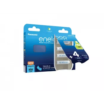 Wiederaufladbare Batterien PANASONIC ENELOOP AAA 800 mAh 4 Stück + Etui (BK-4MCDE/4CP+CASE)